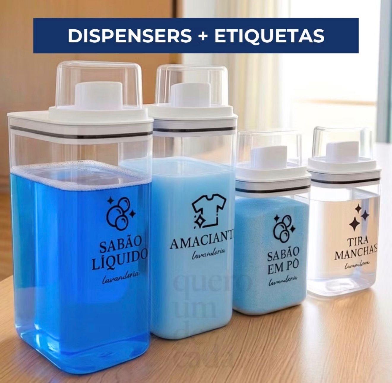 Kit dispensers de lavanderia com etiquetas